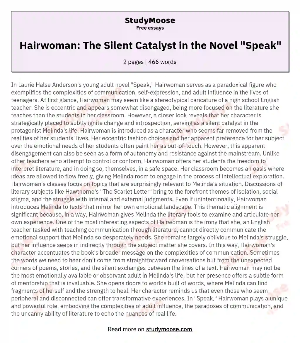Hairwoman: The Silent Catalyst in the Novel "Speak" essay