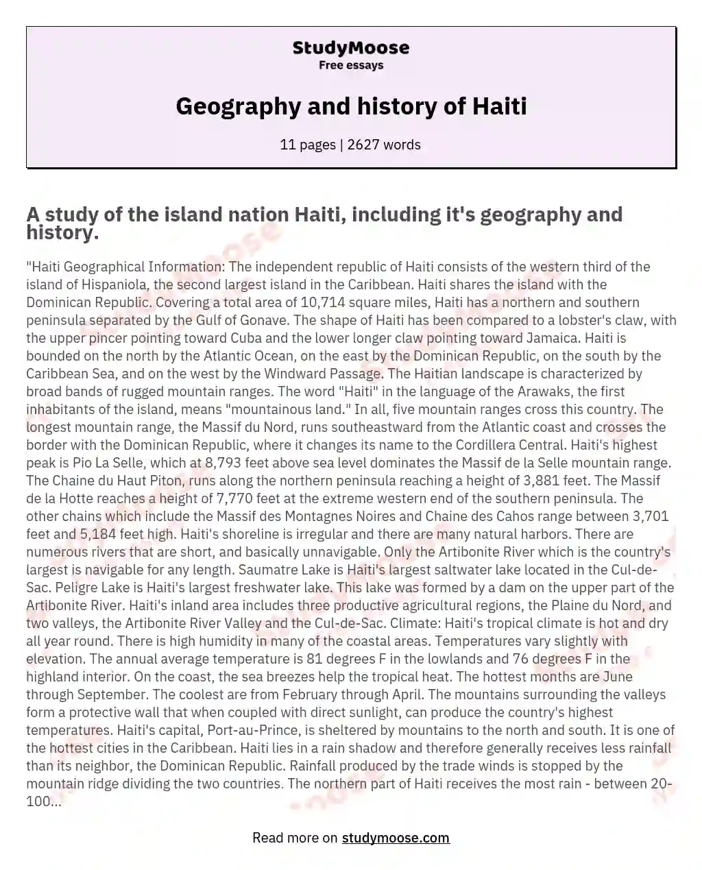Geography and history of Haiti essay