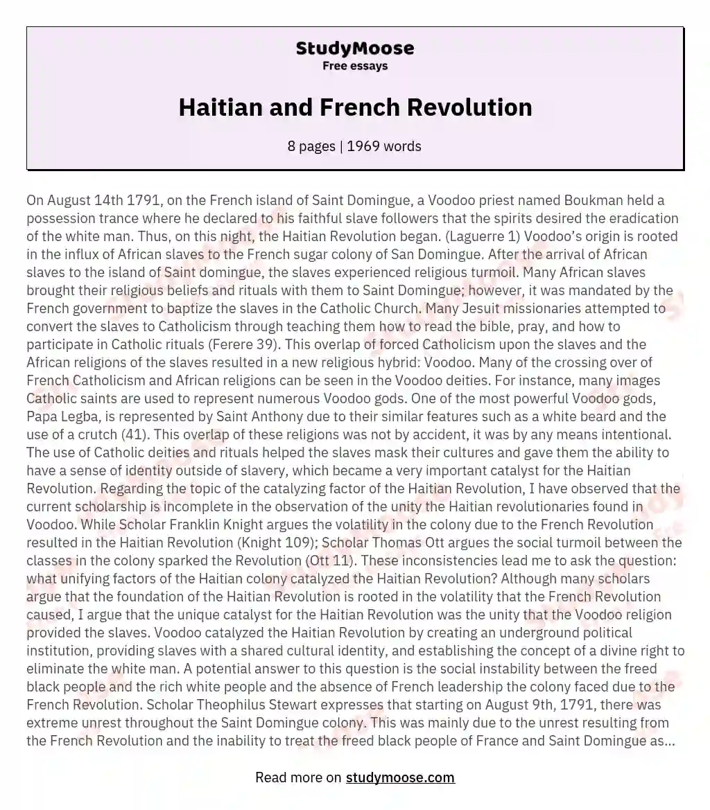 Haitian and French Revolution essay