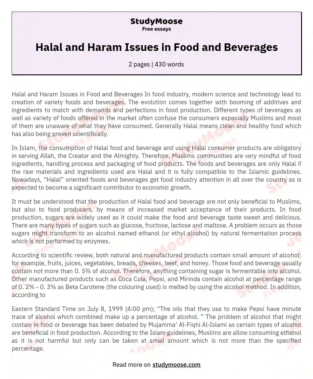 Halal and Haram Issues in Food and Beverages essay