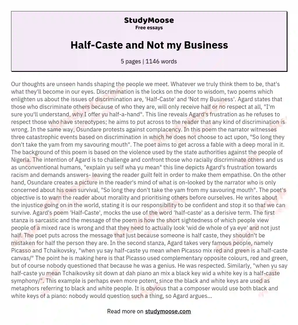 Half-Caste and Not my Business essay