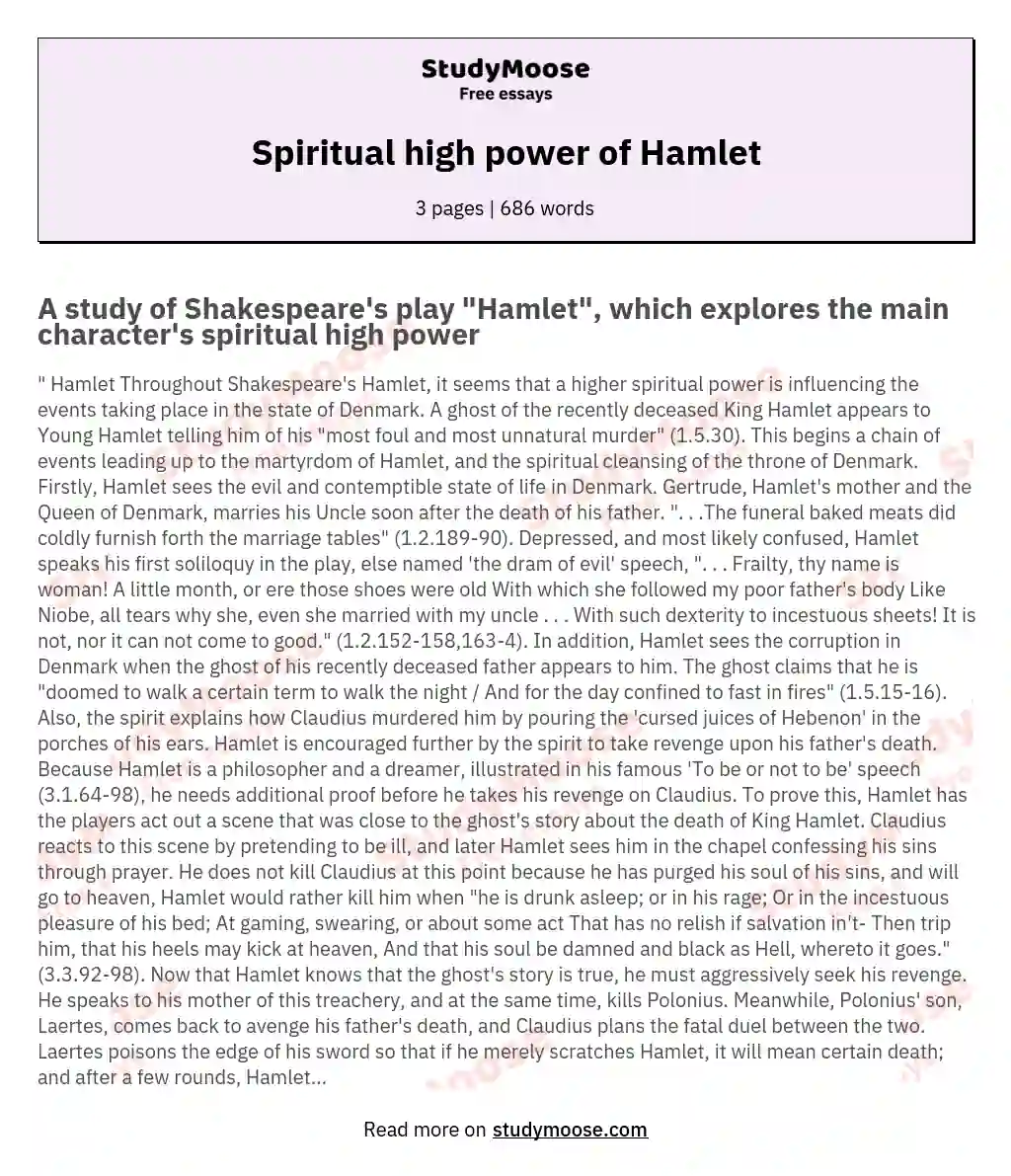 Spiritual high power of Hamlet essay