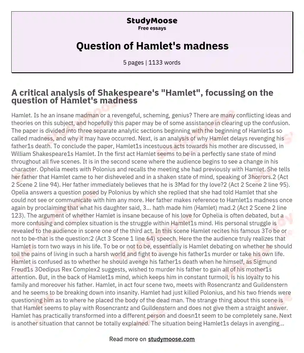 Question of Hamlet's madness