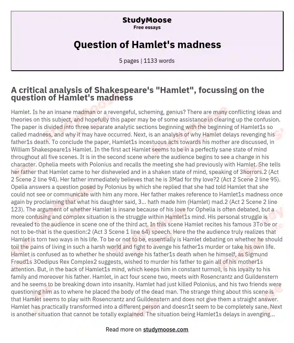 madness in hamlet essay