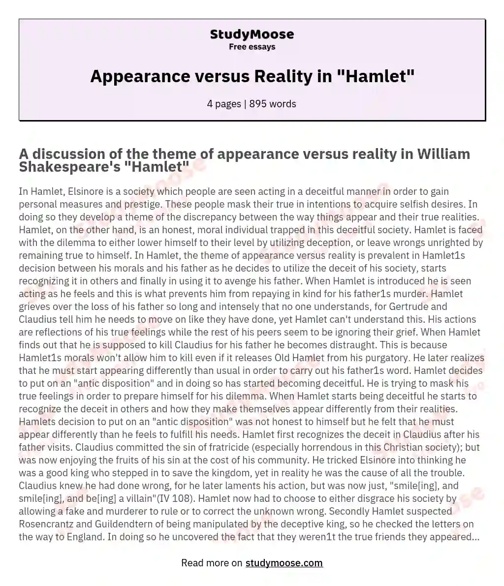 essay on appearance vs reality in hamlet