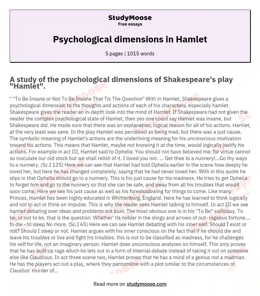 Psychological dimensions in Hamlet essay