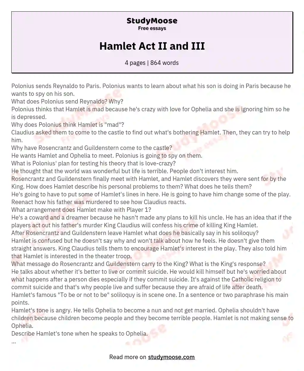 Hamlet Act II and III