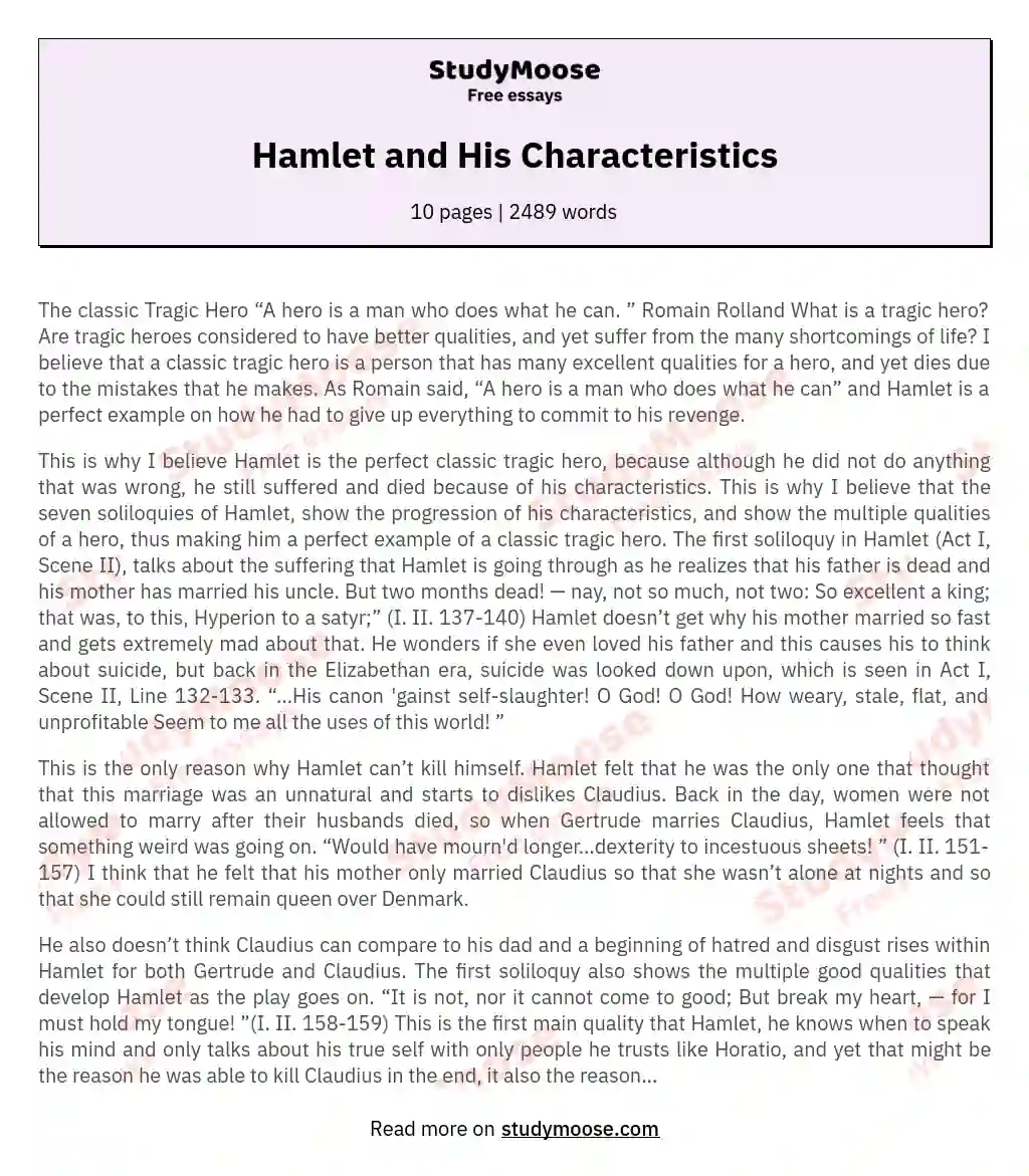 Hamlet and His Characteristics essay