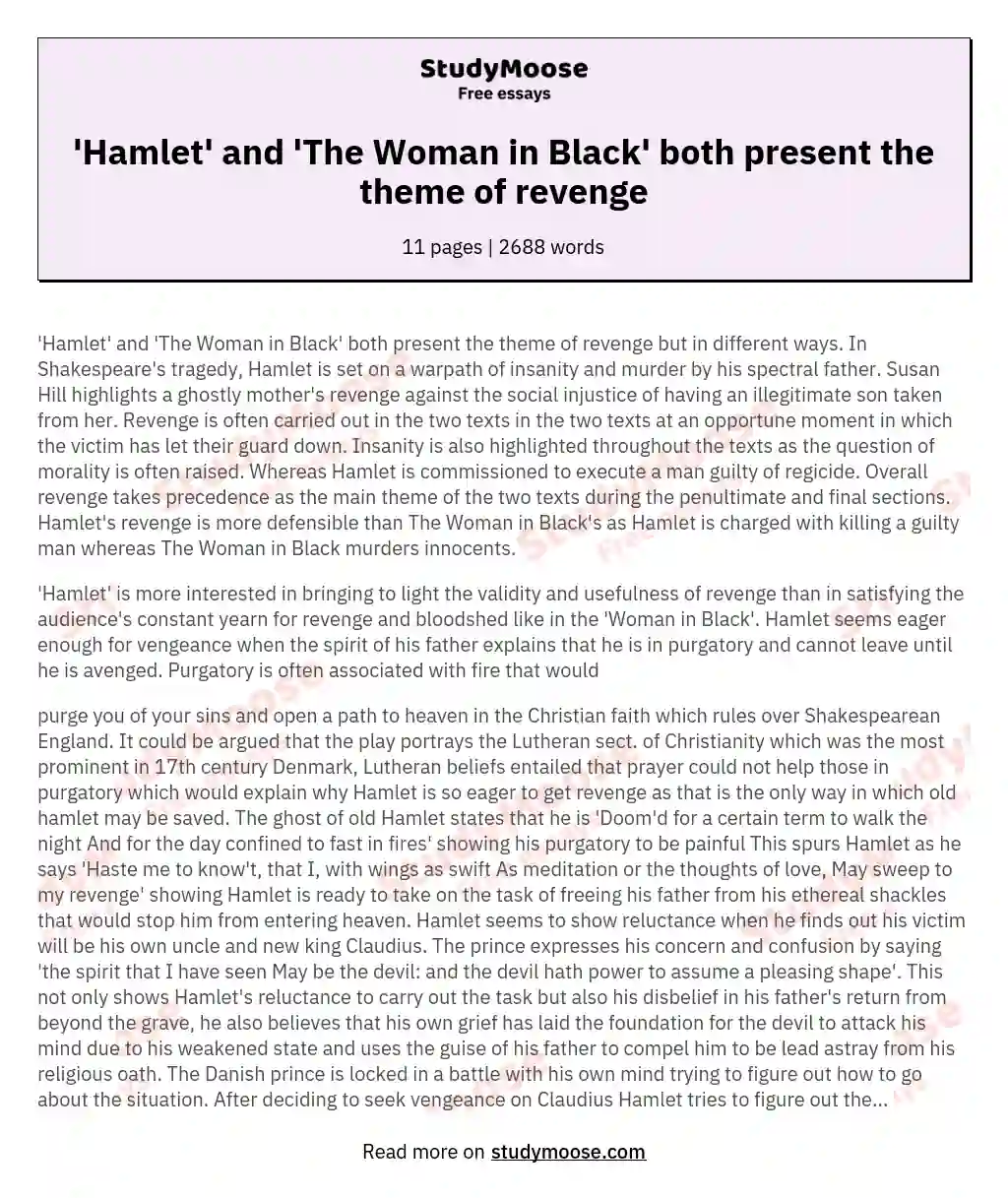 'Hamlet' and 'The Woman in Black' both present the theme of revenge essay