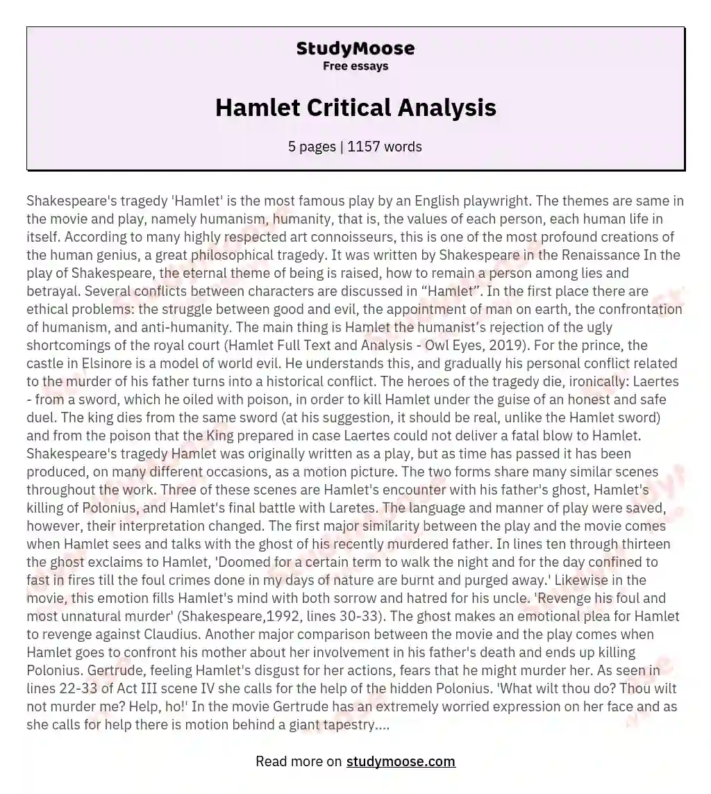 Hamlet Critical Analysis