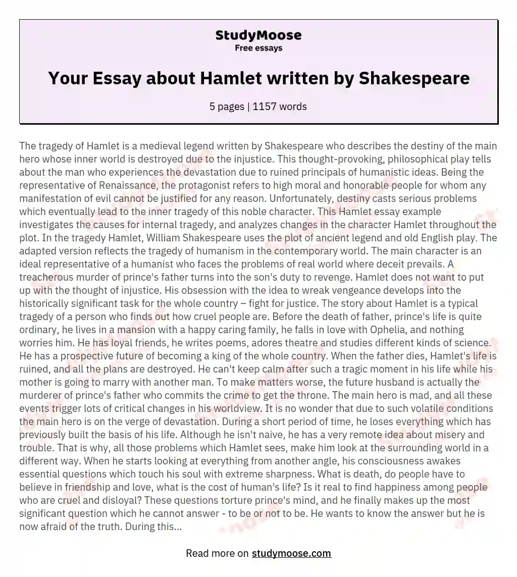 Your Essay about Hamlet written by Shakespeare essay