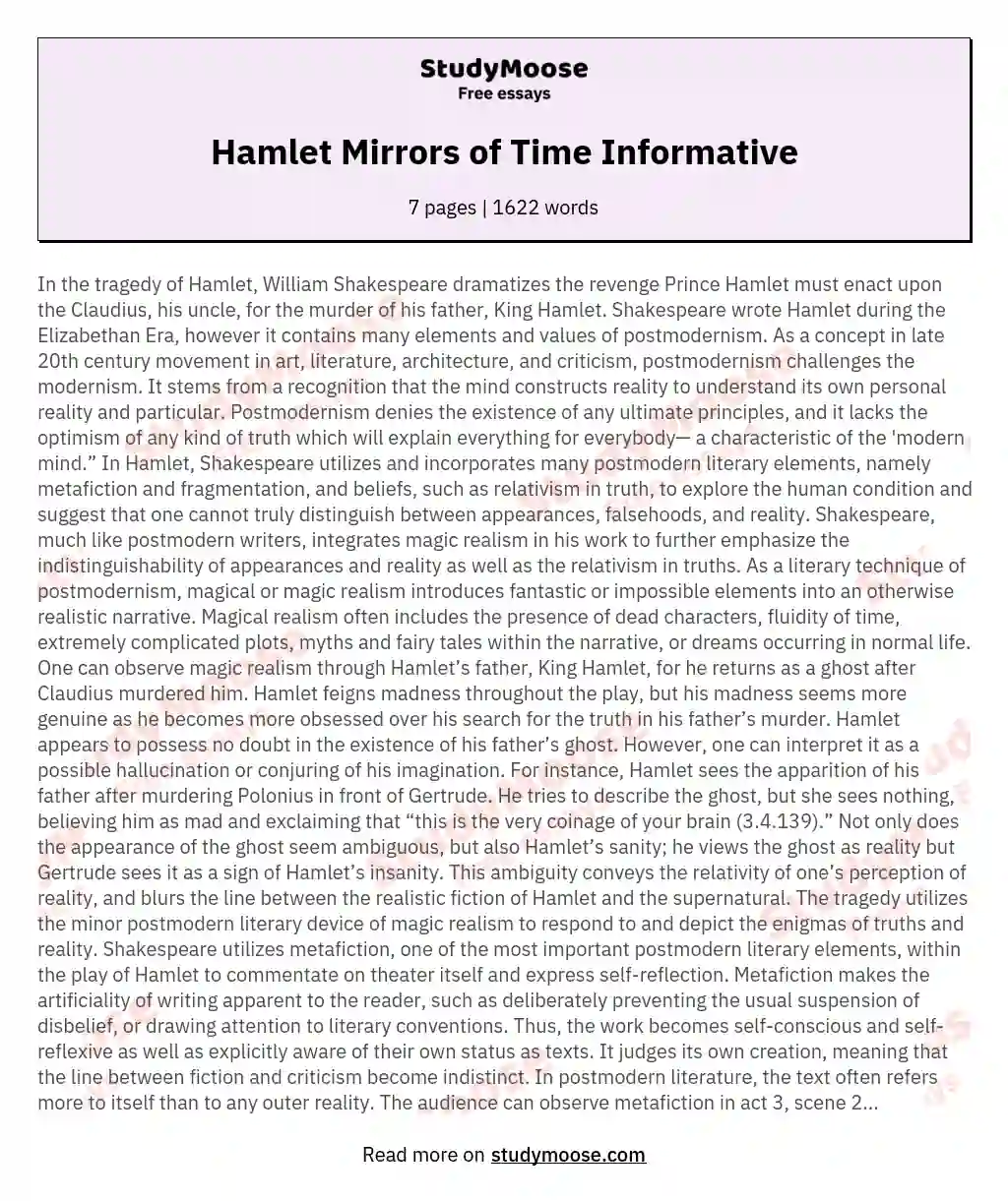 Hamlet Mirrors of Time Informative essay
