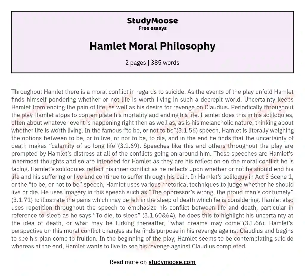 Hamlet Moral Philosophy essay