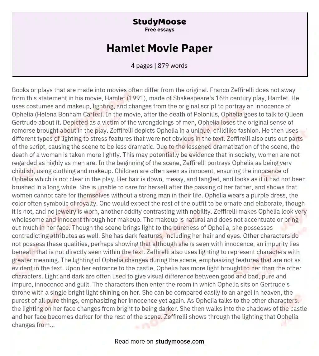 Hamlet Movie Paper essay