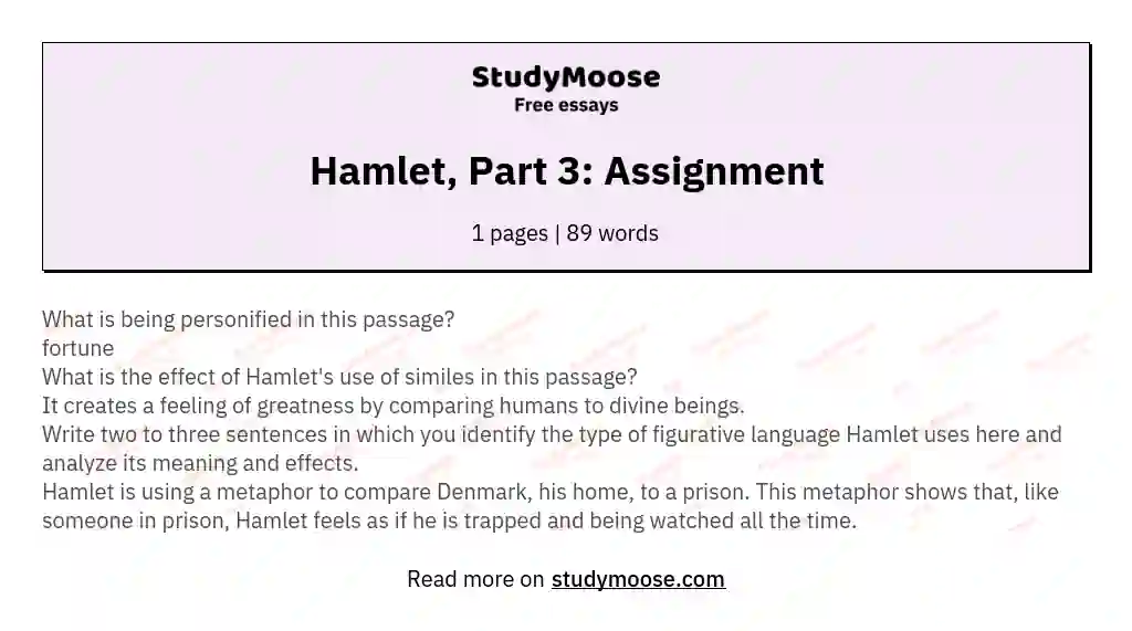 Hamlet, Part 3: Assignment