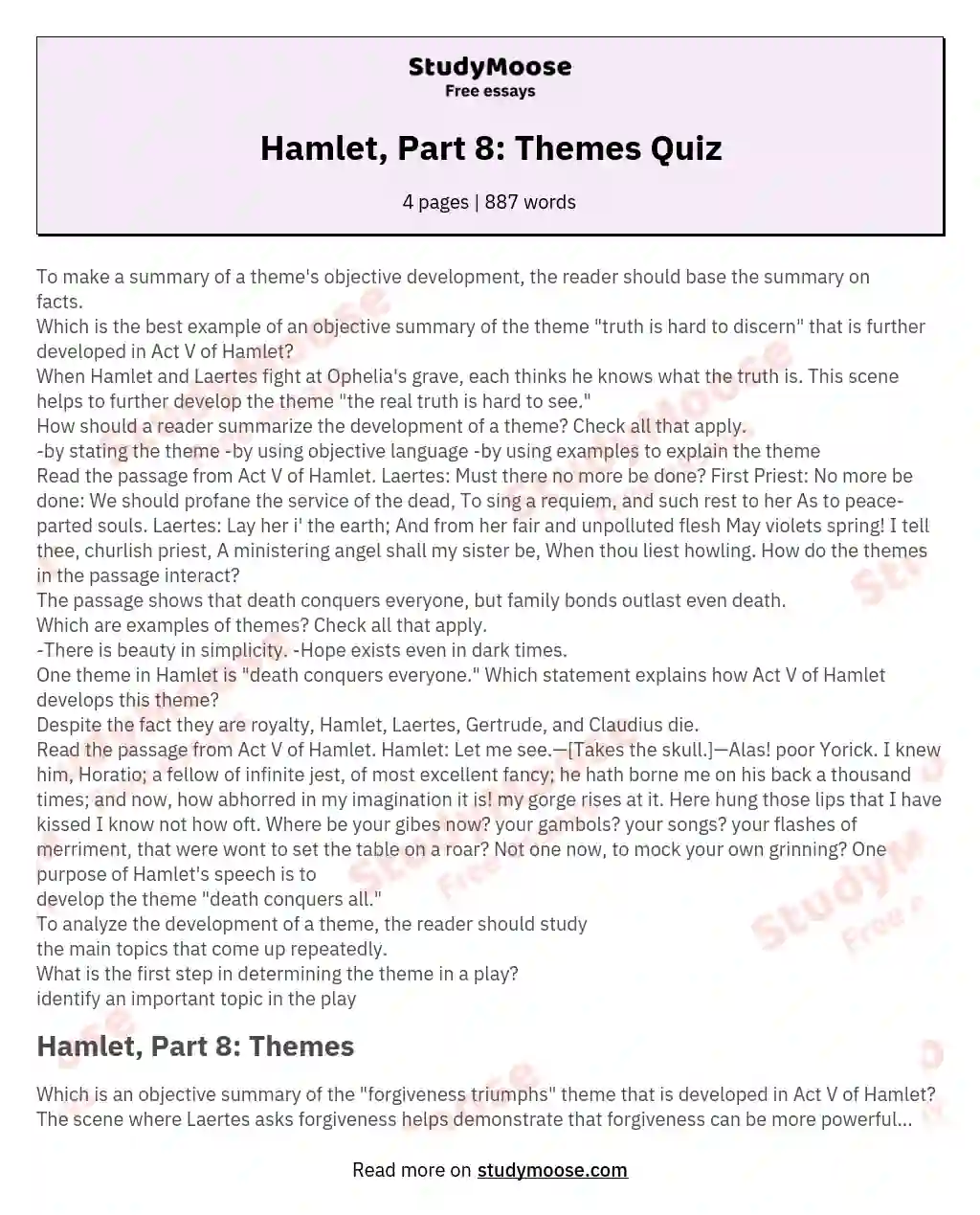 Hamlet, Part 8: Themes Quiz
