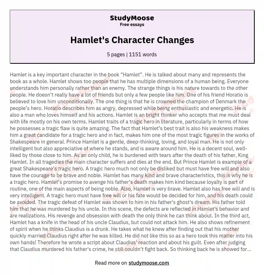 Hamlet's Character Changes essay