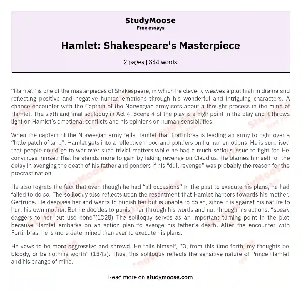 Hamlet: Shakespeare's Masterpiece essay