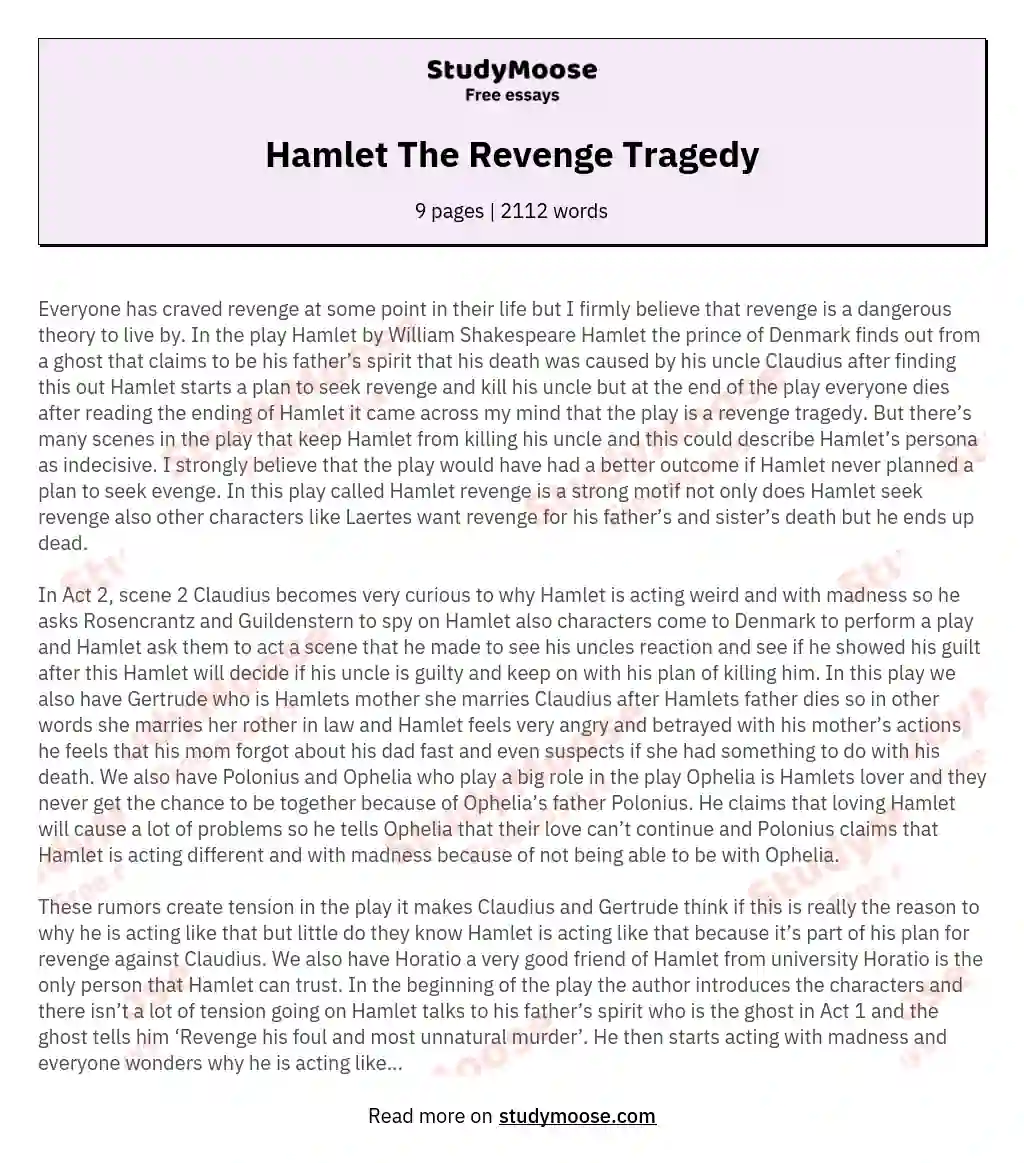 Hamlet The Revenge Tragedy essay