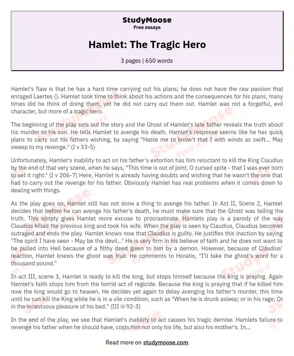 Hamlet: The Tragic Hero essay