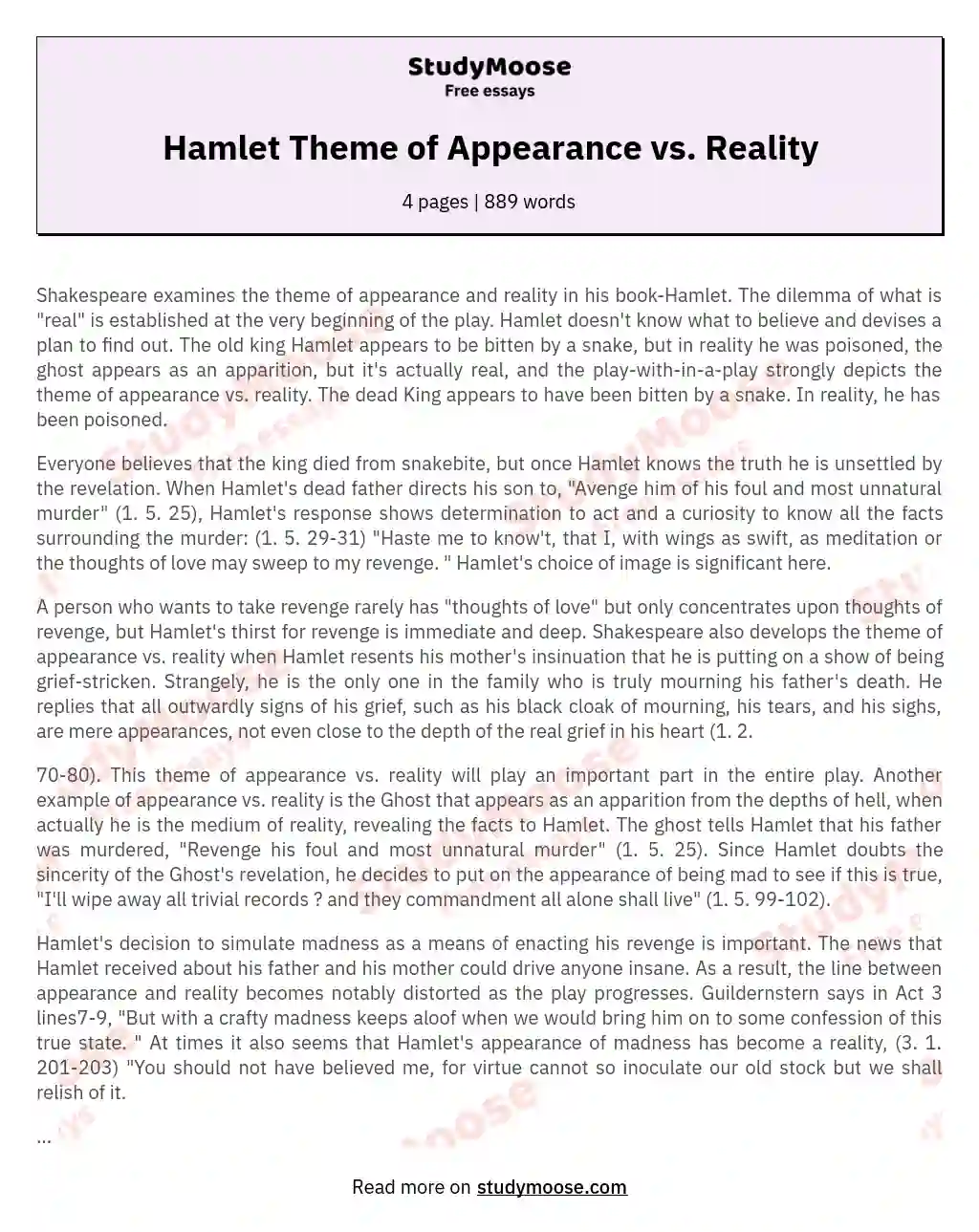 Hamlet Theme of Appearance vs. Reality essay