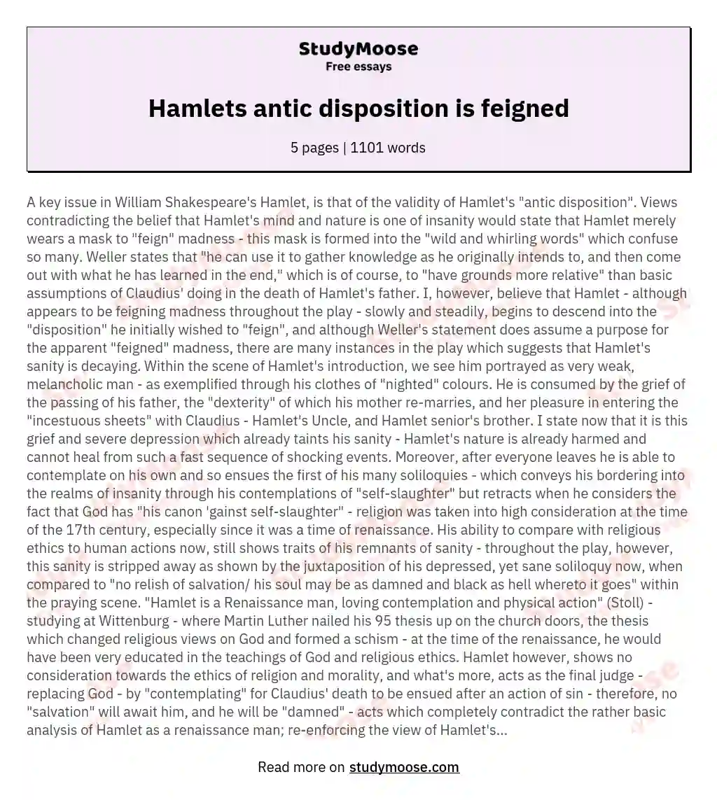 Hamlets antic disposition is feigned
