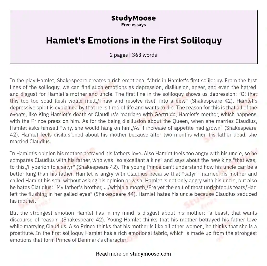 Hamlet's Emotions in the First Soliloquy