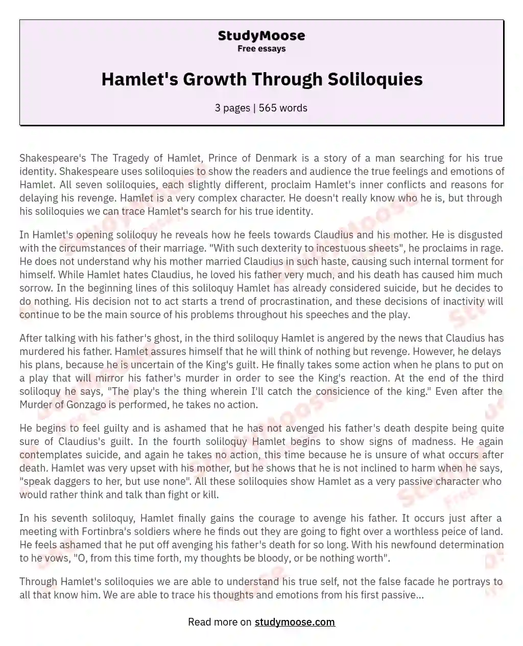 Hamlet's Growth Through Soliloquies