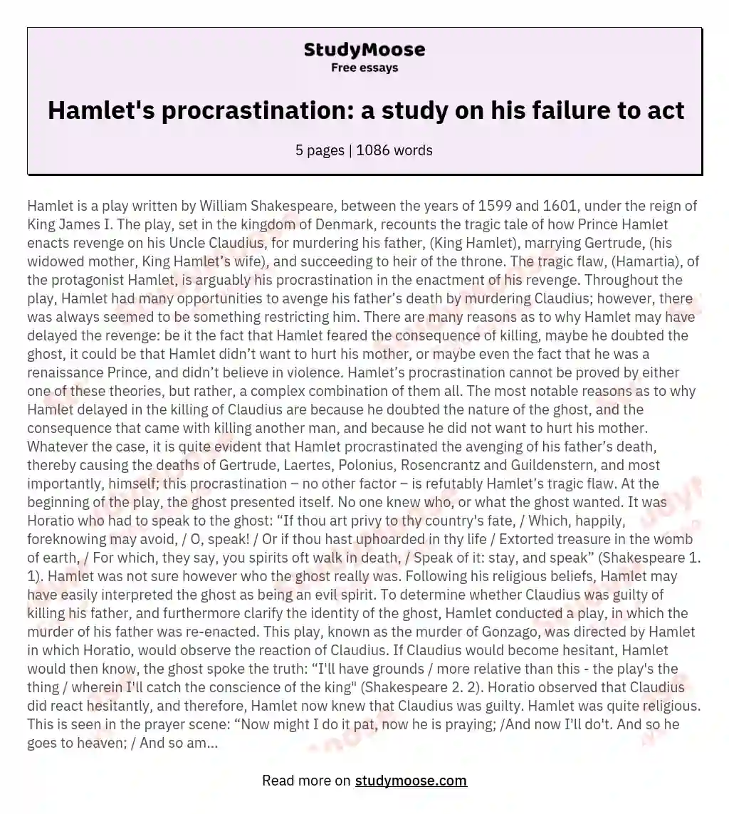 Hamlet's procrastination: a study on his failure to act essay