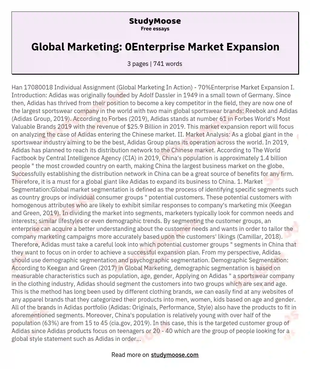 Global Marketing: 0Enterprise Market Expansion essay