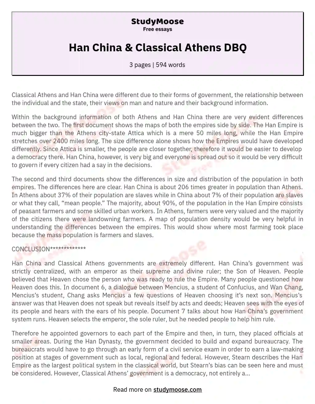 Han China & Classical Athens DBQ essay