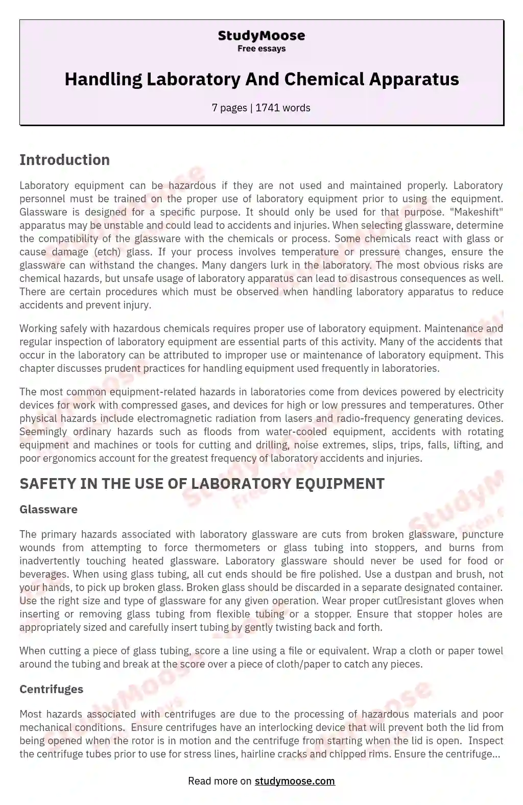 Handling Laboratory And Chemical Apparatus essay