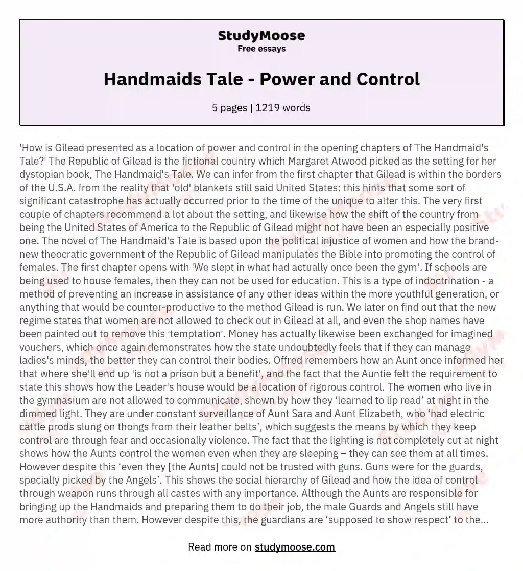 Handmaids Tale - Power and Control