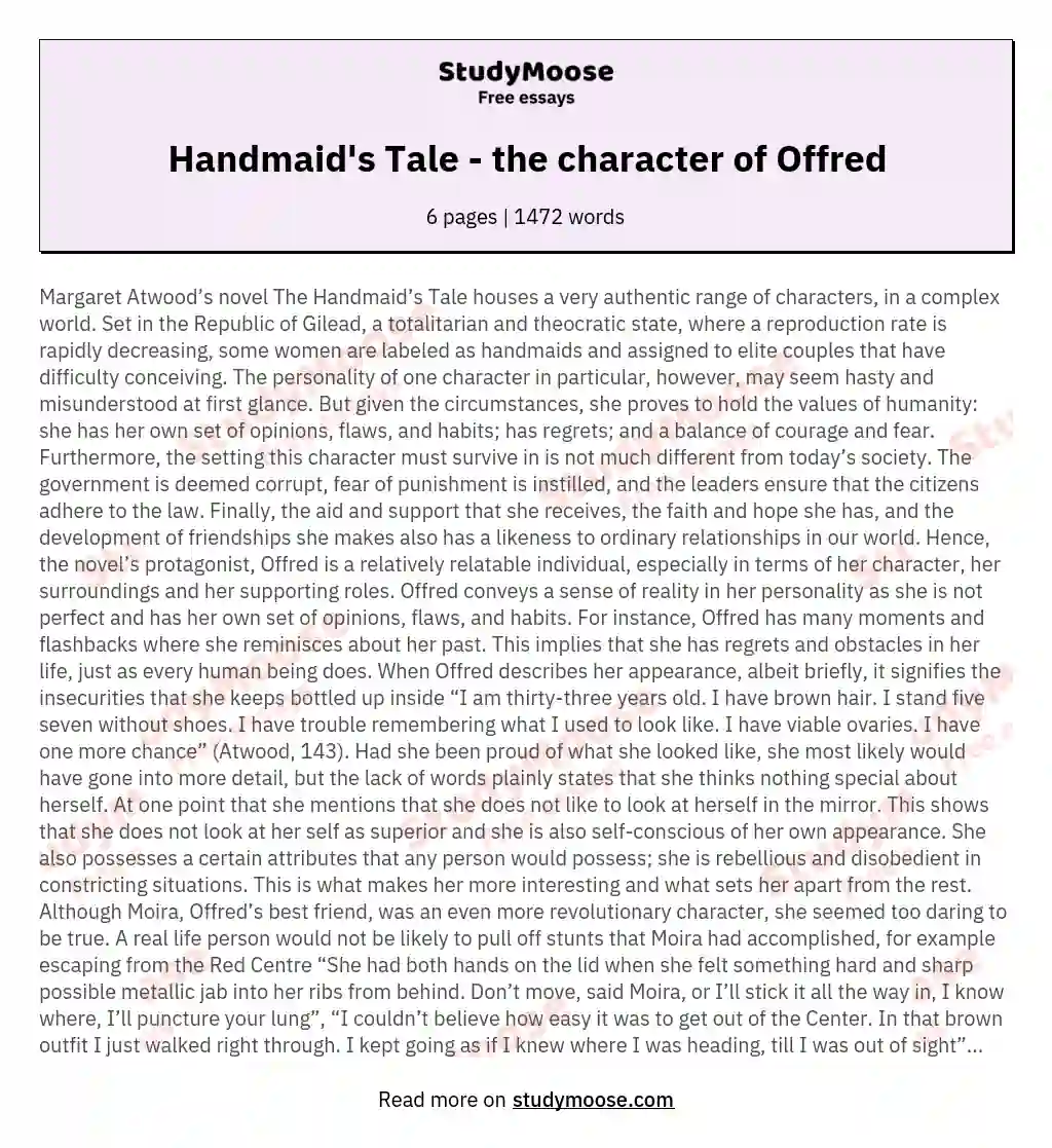Handmaid's Tale - the character of Offred