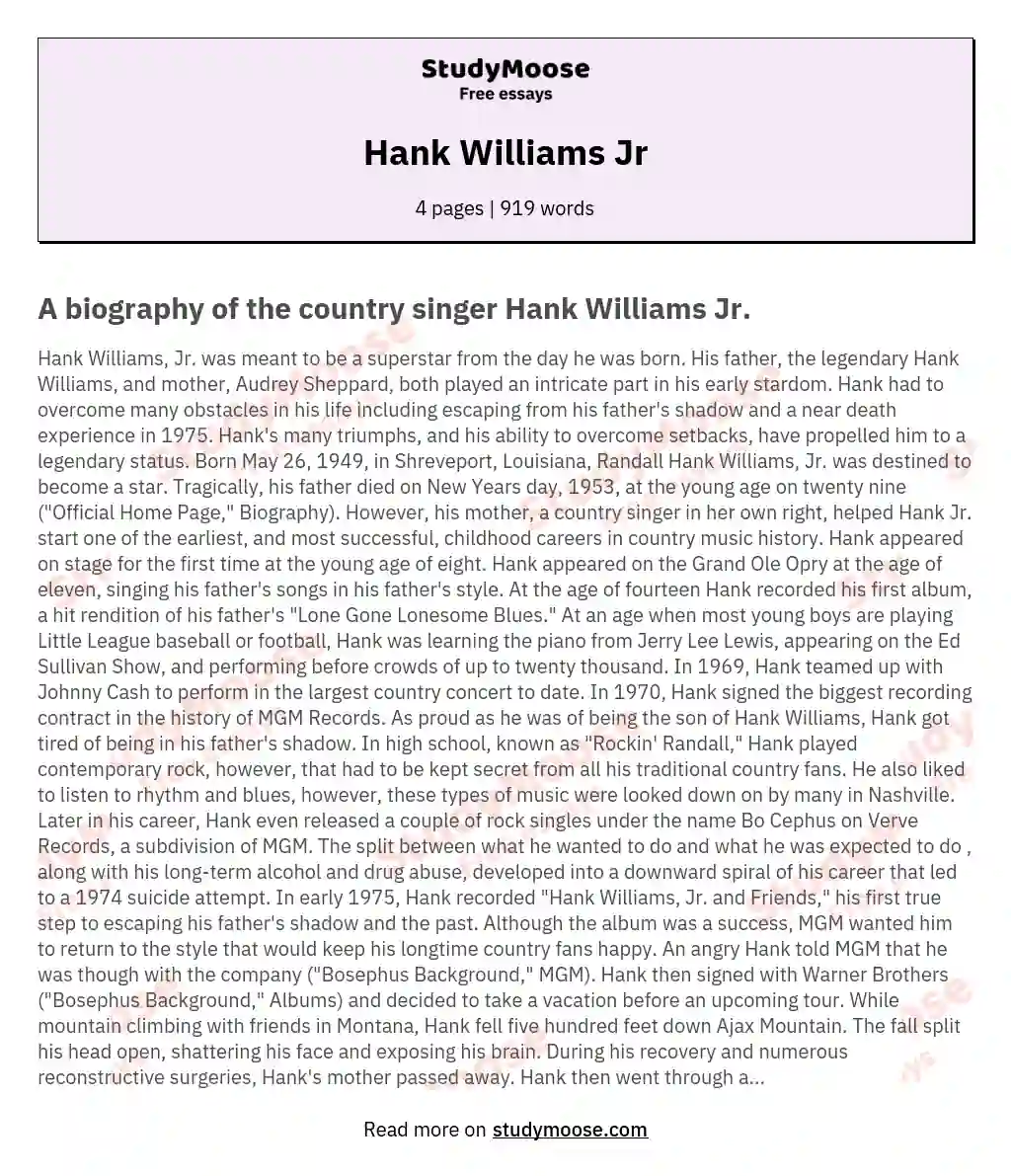 Hank Williams Jr.: Triumphs and Legacy in Country Music essay