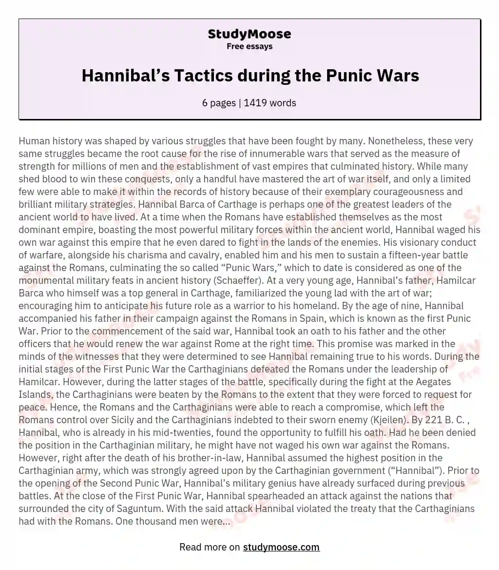 Hannibal’s Tactics during the Punic Wars essay