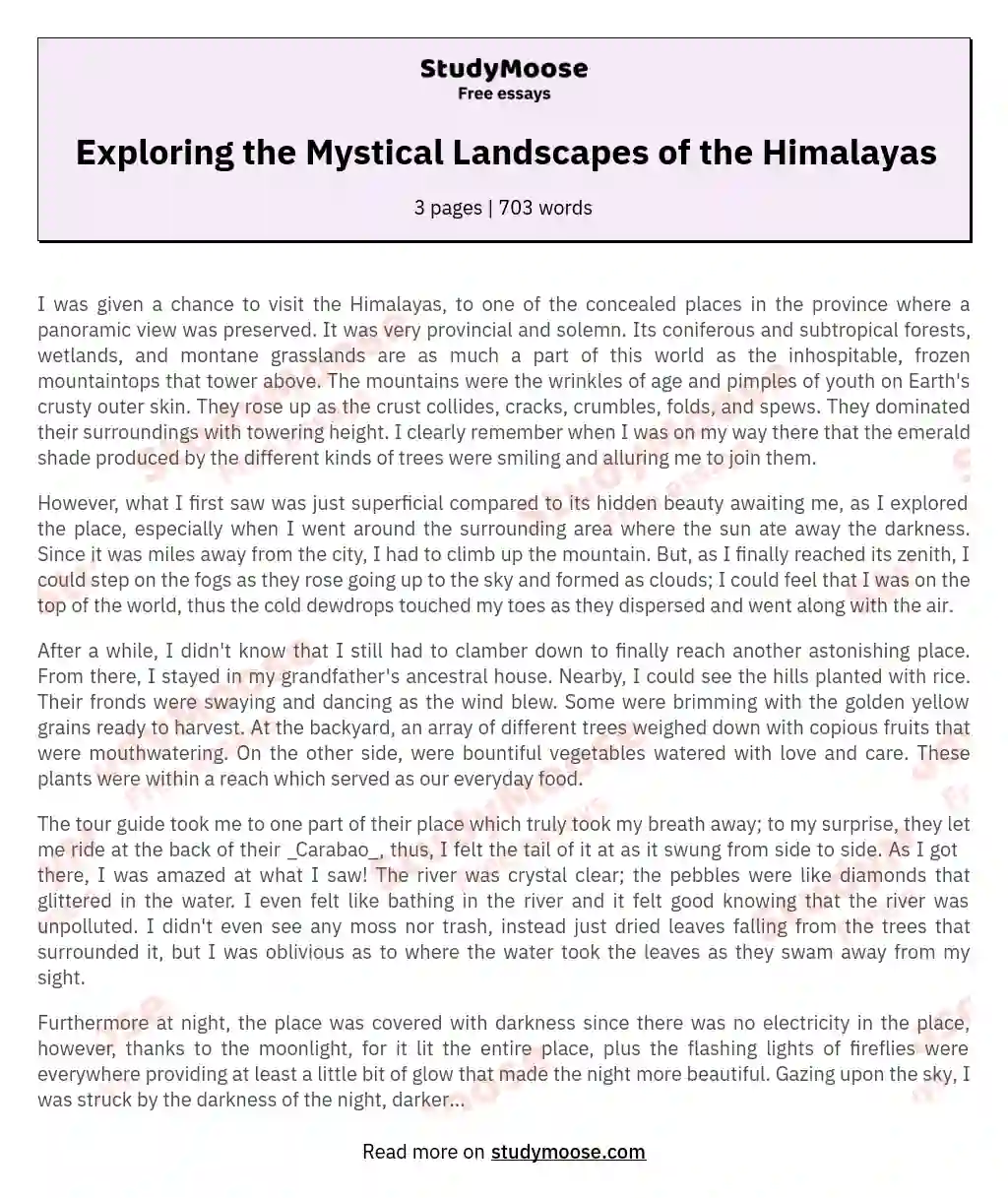 Exploring the Mystical Landscapes of the Himalayas essay