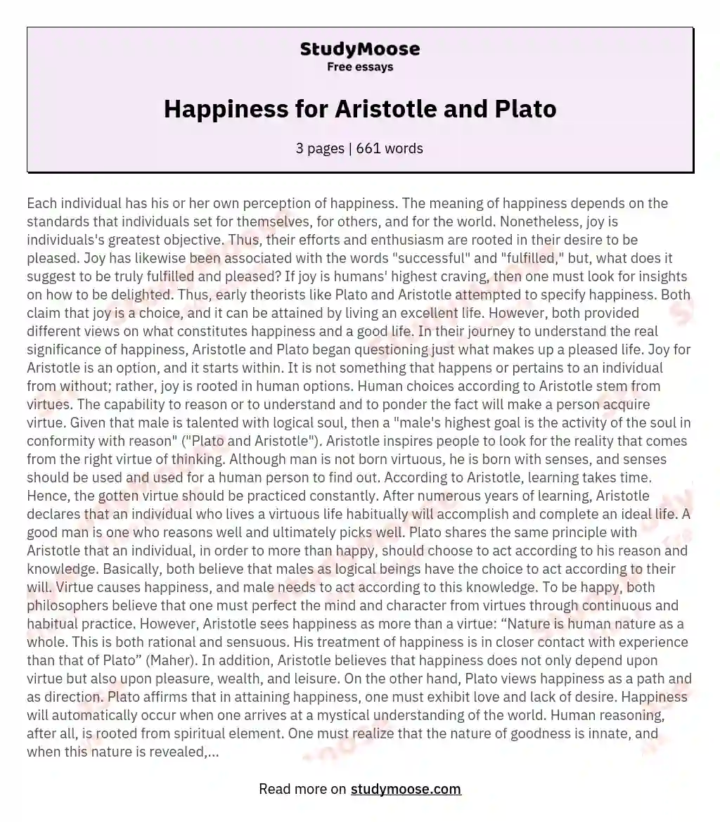 Happiness for Aristotle and Plato