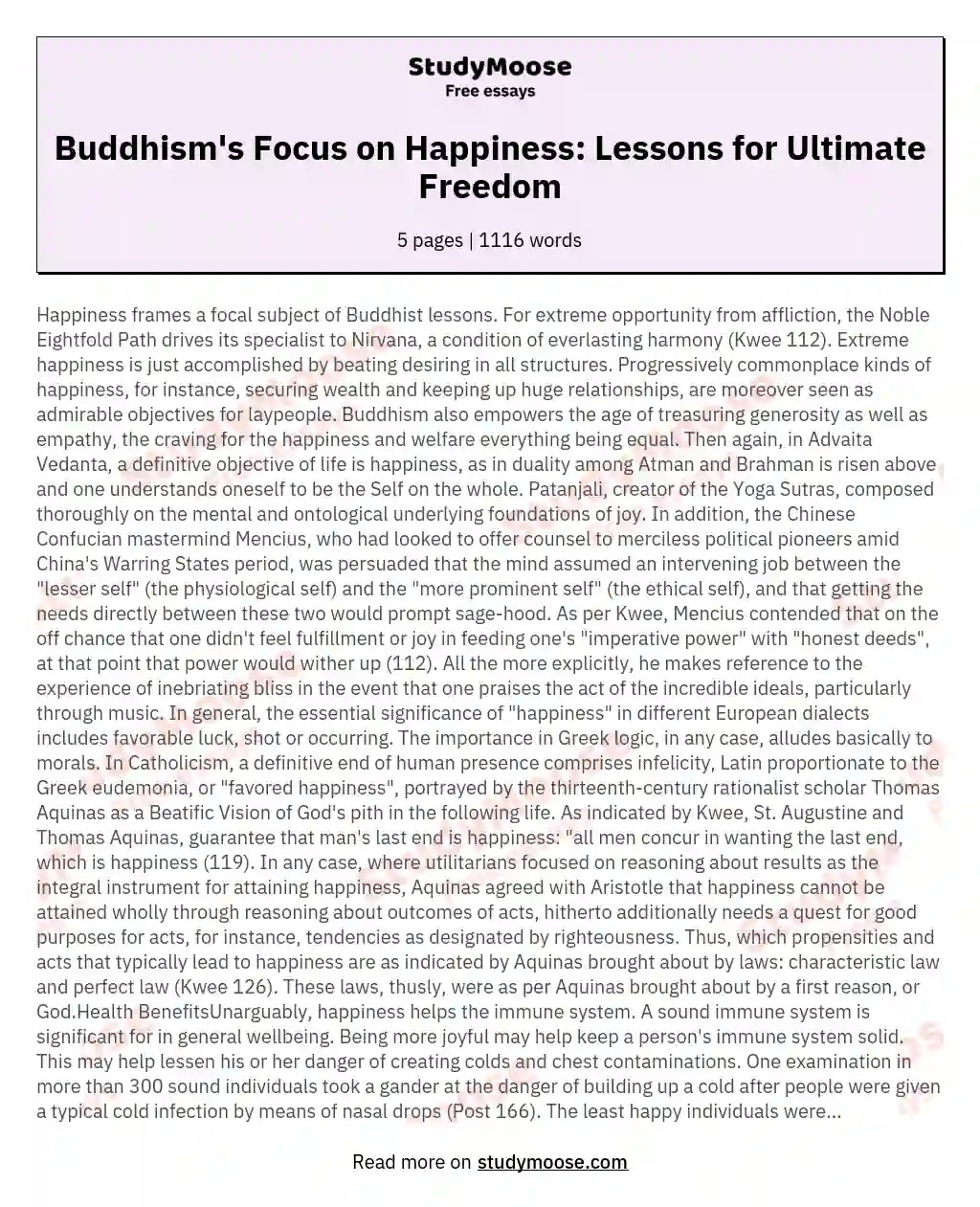 Buddhism's Focus on Happiness: Lessons for Ultimate Freedom essay