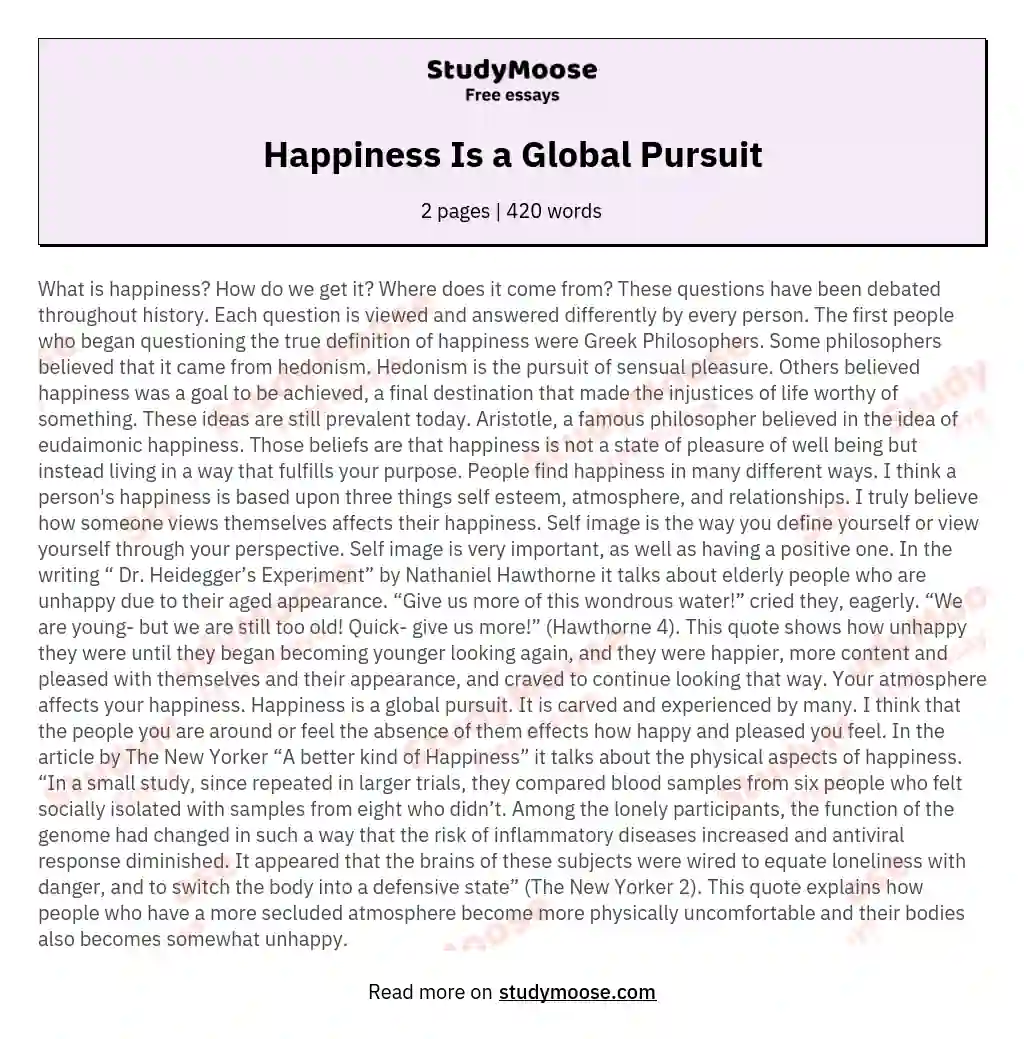 Happiness Is a Global Pursuit essay