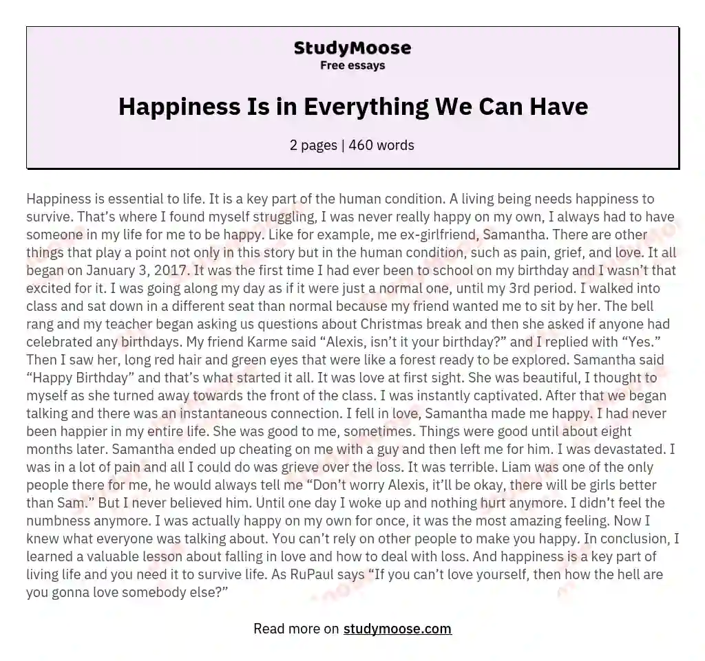 Happiness Is in Everything We Can Have essay