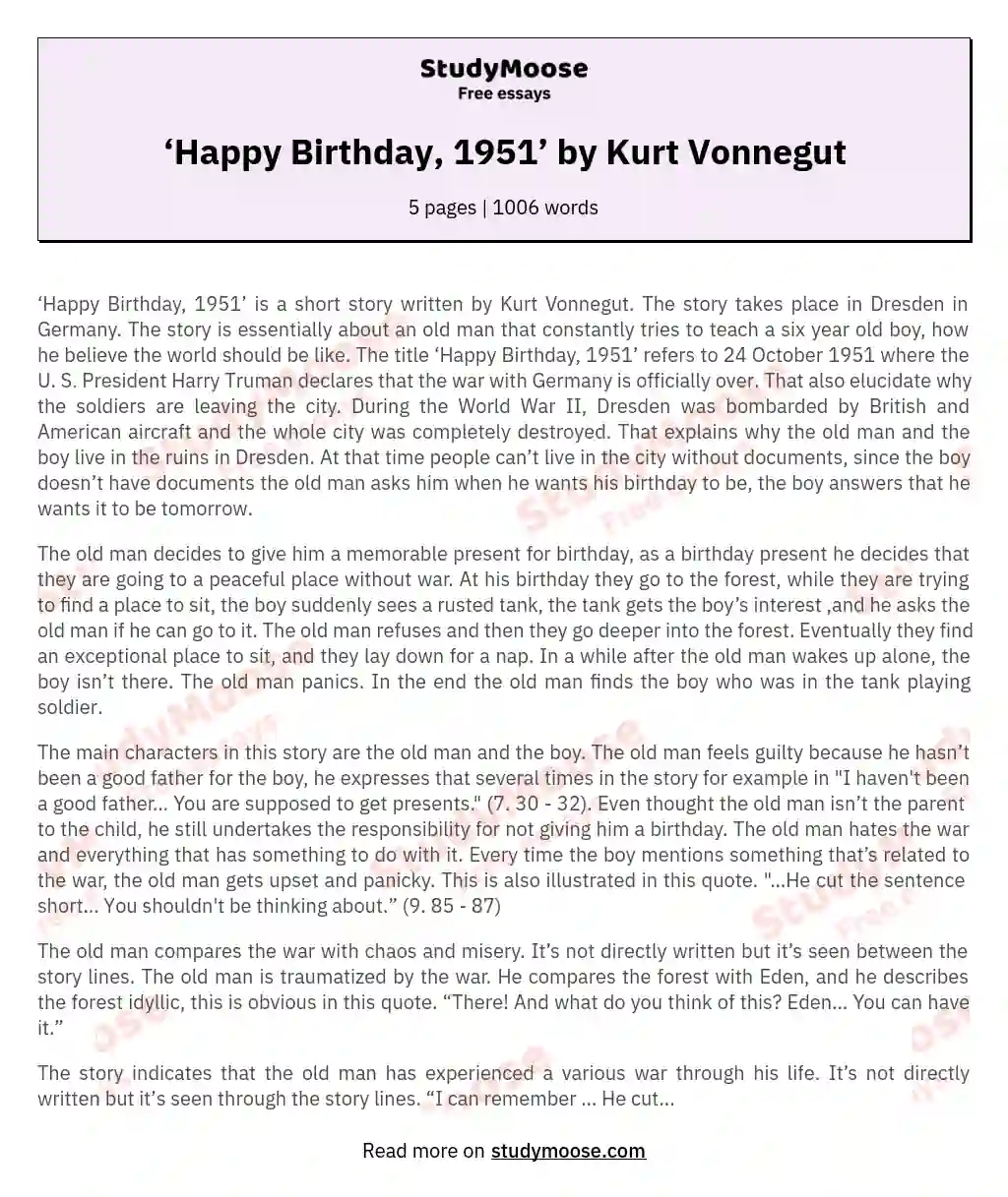 ‘Happy Birthday, 1951’ by Kurt Vonnegut essay