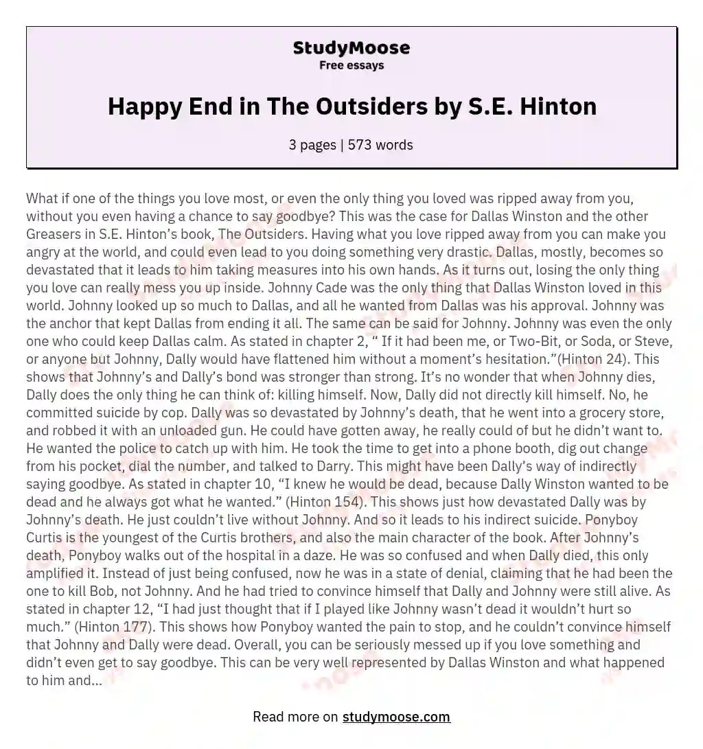 Happy End in The Outsiders by S.E. Hinton essay