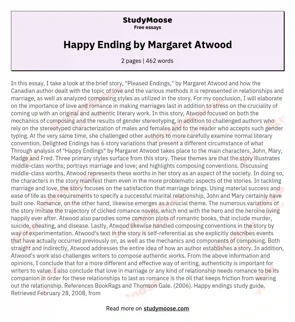 Happy Ending by Margaret Atwood essay