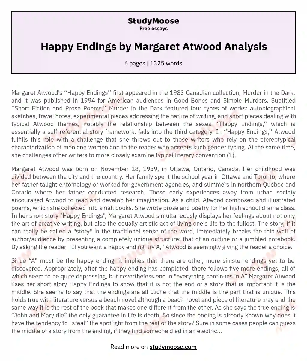 Happy Endings by Margaret Atwood Analysis essay