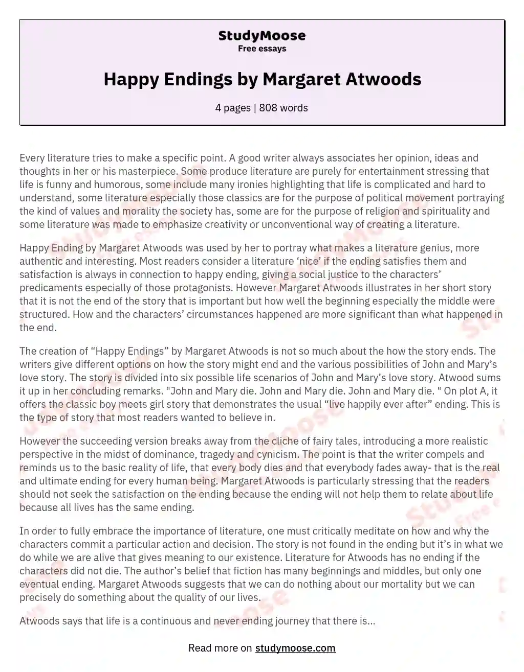 happy endings margaret atwood summary