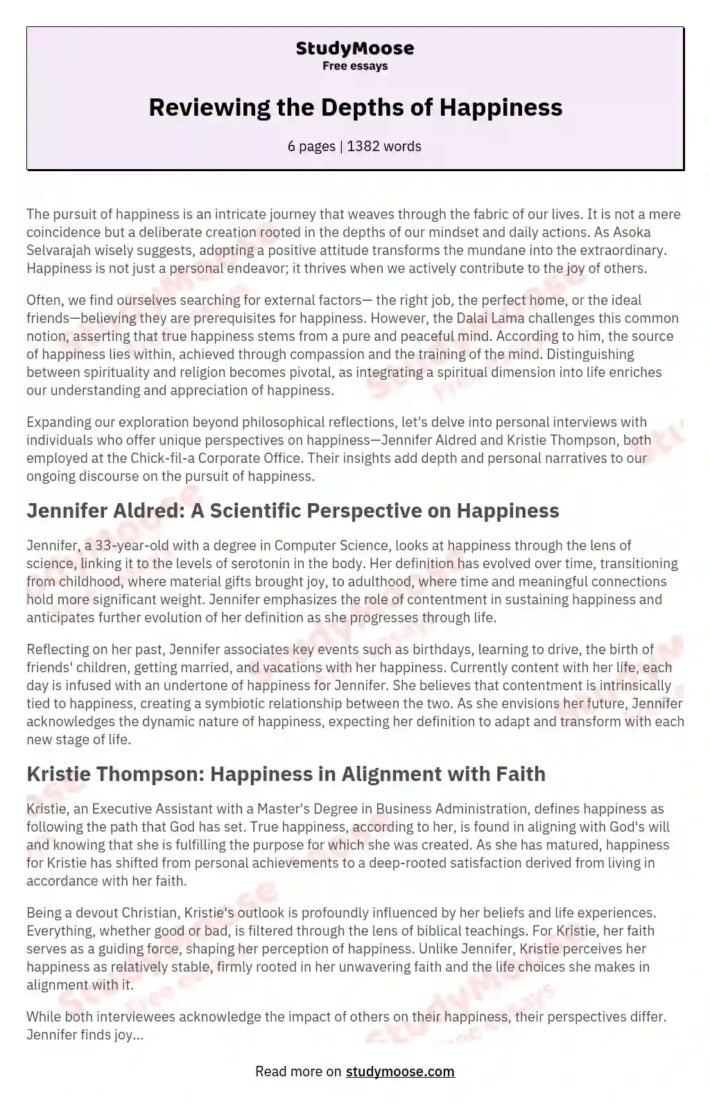 Reviewing the Depths of Happiness essay