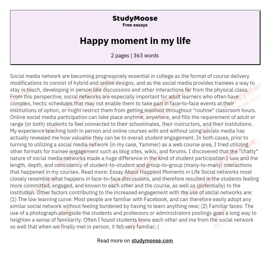 short essay on idea of happy life