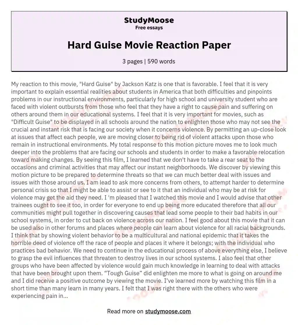 Hard Guise Movie Reaction Paper essay
