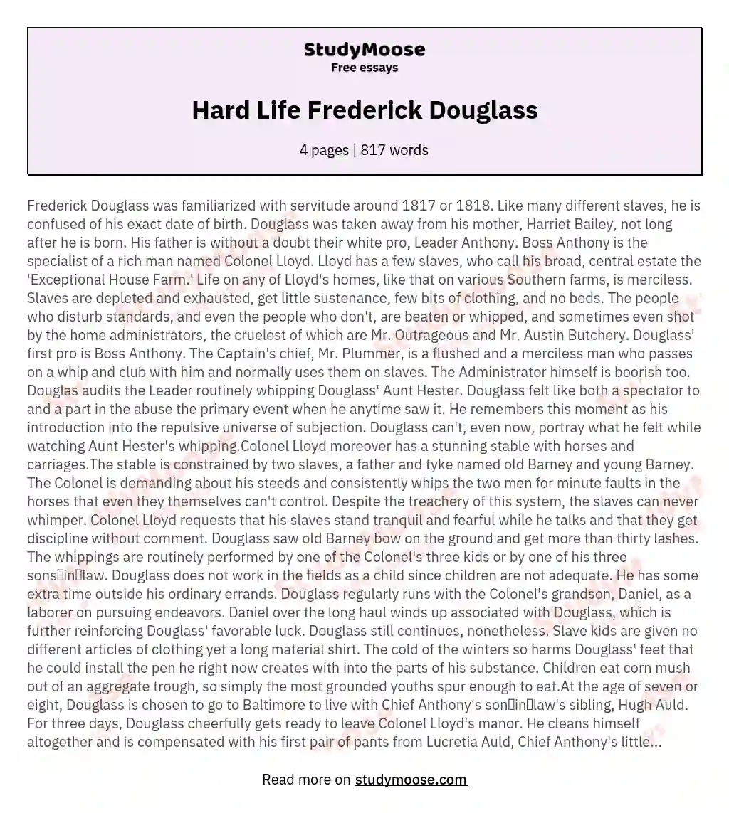 Hard Life Frederick Douglass essay